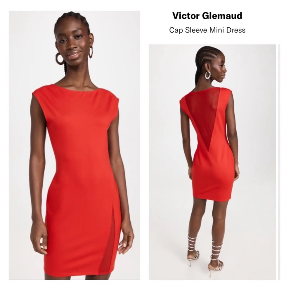 New! Victor Glemaud Red Mesh Cutout Slit Bodycon Mini Dress